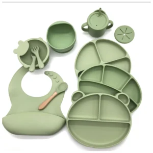 OEM BPA-Free Silicone Baby Feeding Set with Bib